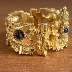Vintage Rare Brutalist Bracelet Robert Larin 1960s Modernist Gold Plated Pewter